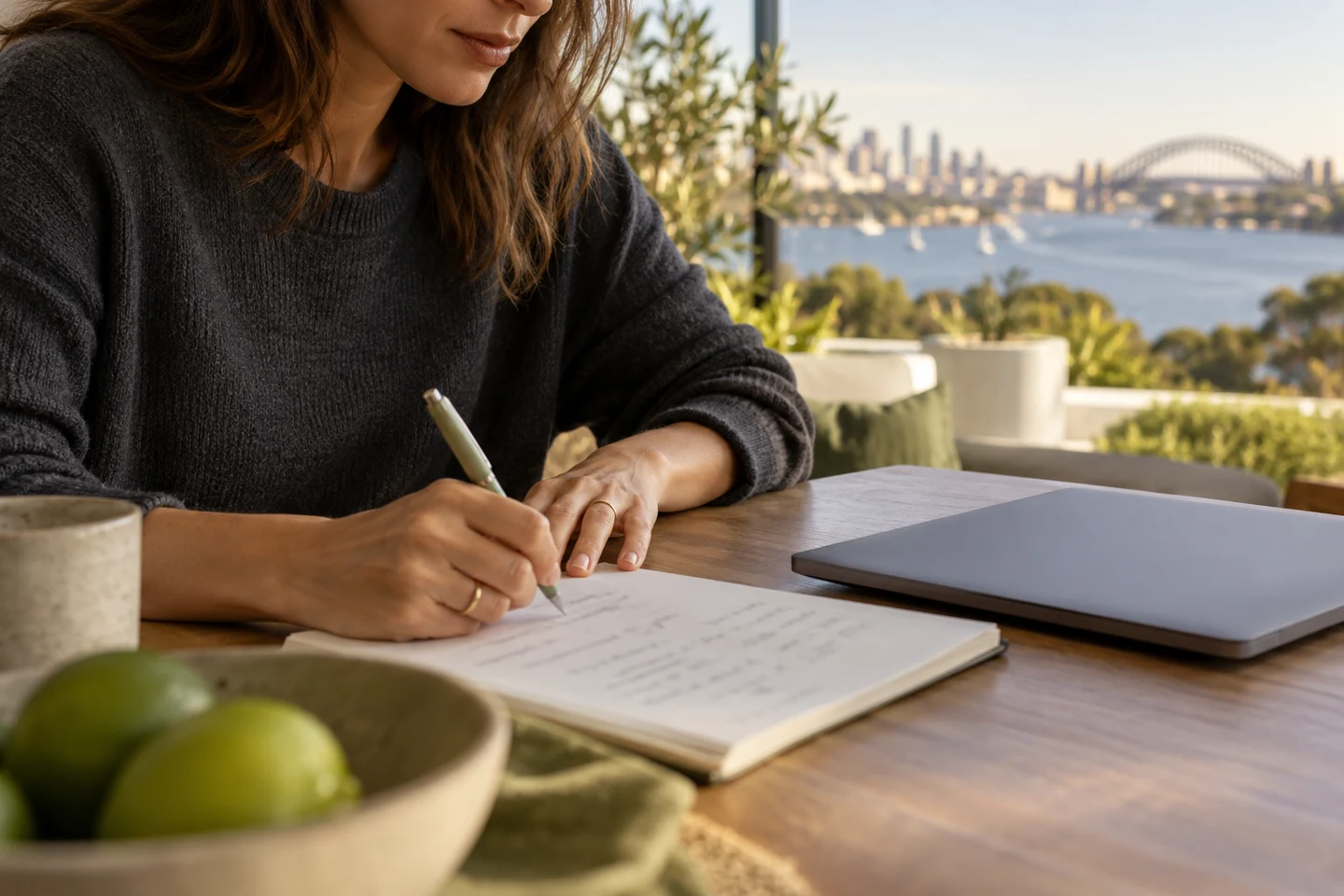 A person writing an account-planning note